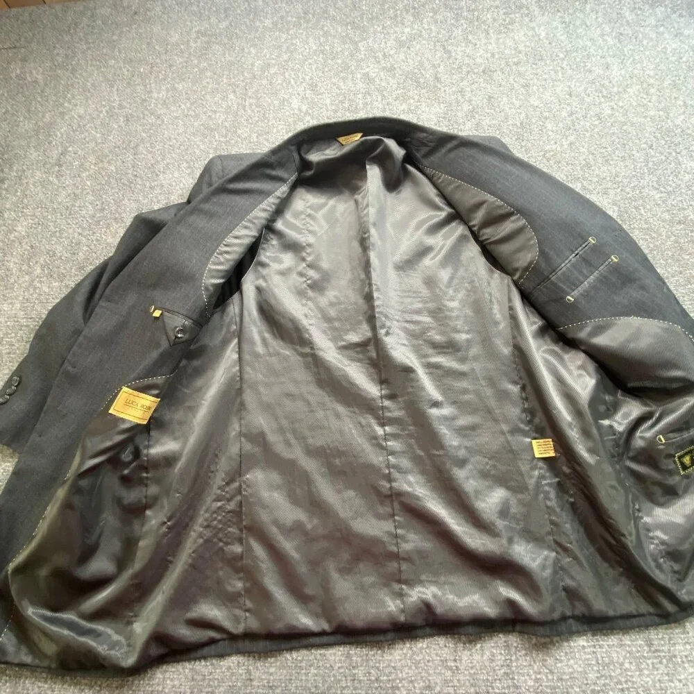 Vintage Luca Rossi Italia Suit Jacket Mens 46L Gray‎ Pinstripe Tailored Blazer